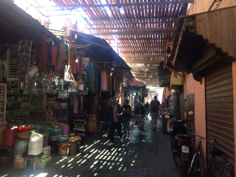 Left the riad at 11 am and didn't return until 10 pm. The souks were partially covered, which was good not only for the heat but also for the light patterns.
